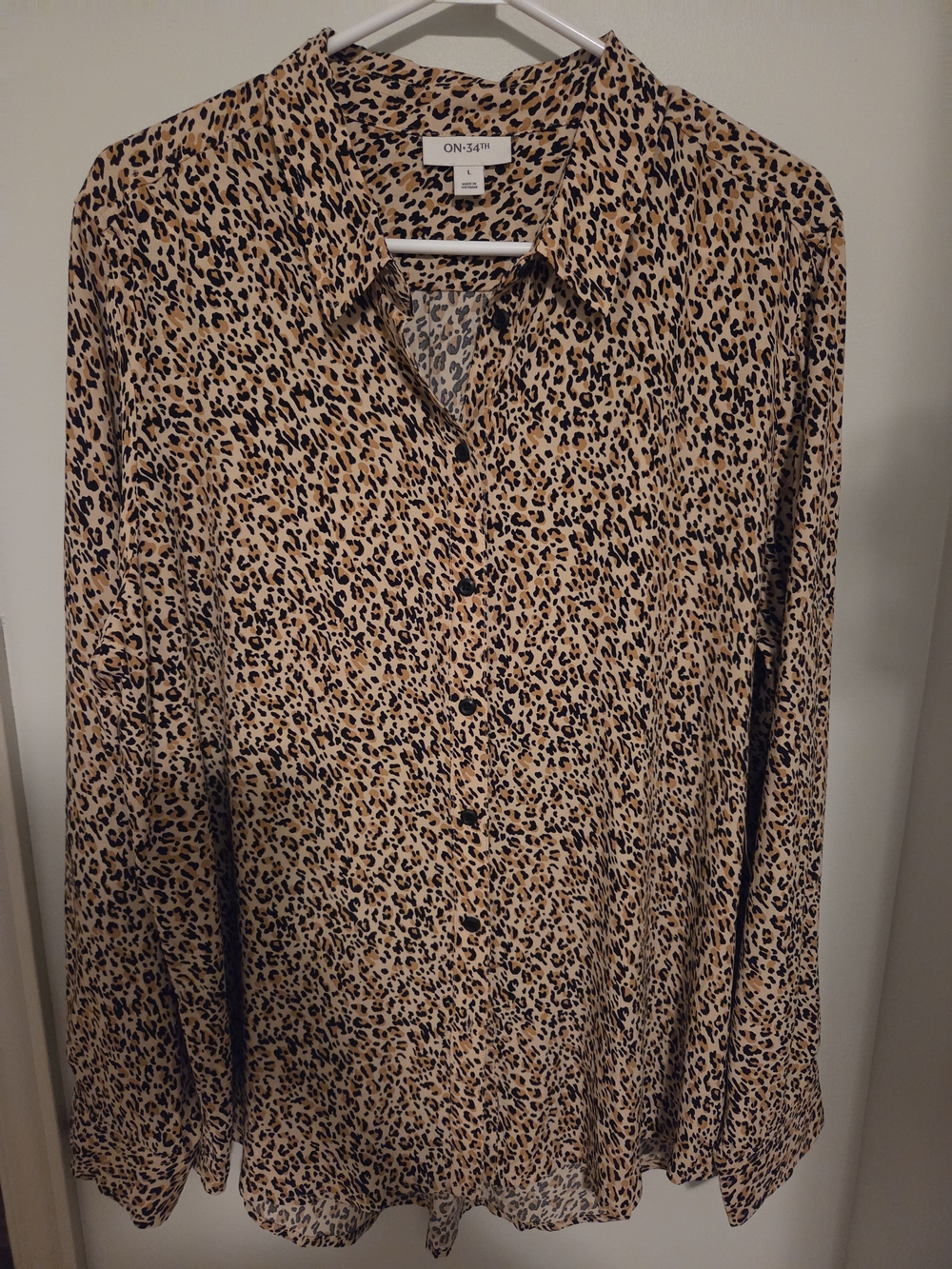 ON·34TH Women's Leopard Print Blouse in Tan and Black